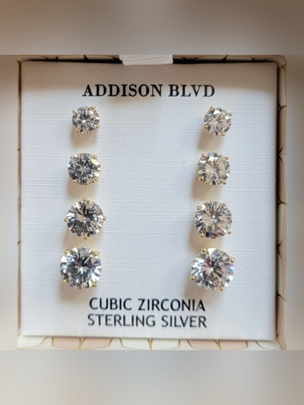 Addison Blvd.Gold and Silver Cubic Zirconia Earrings Set, 4 PAIRS